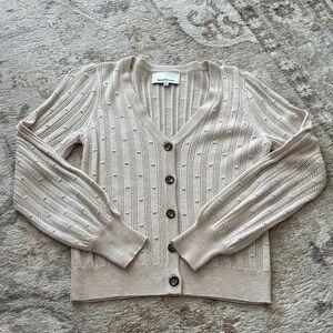 Heartloom Beige Dot-Texture V-Neck Button Cardigan